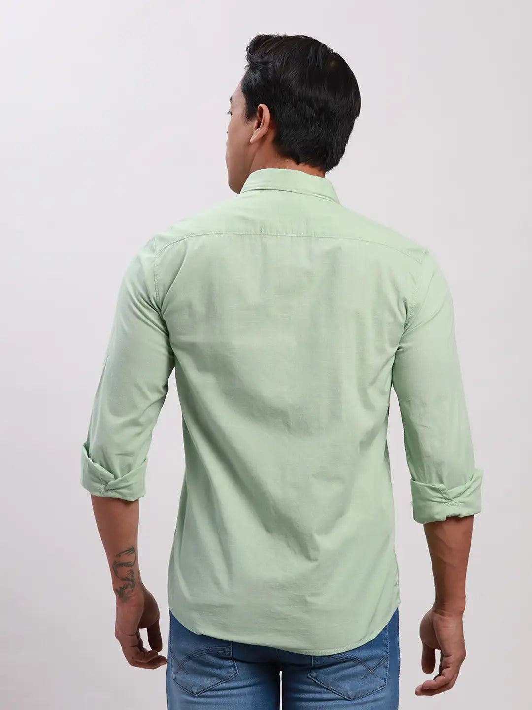 Parx Men Green Slim Fit Solid Cotton Full Sleeve Cutaway Collar Shirts