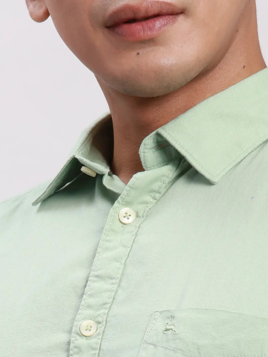 Parx Men Green Slim Fit Solid Cotton Full Sleeve Cutaway Collar Shirts