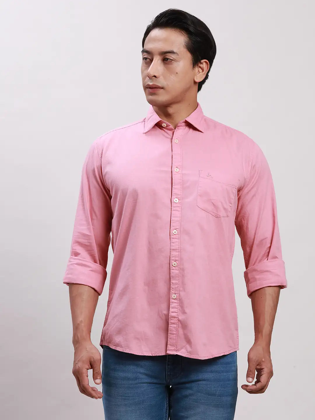 Parx Men Red Slim Fit Solid Cotton Full Sleeve Cutaway Collar Shirts