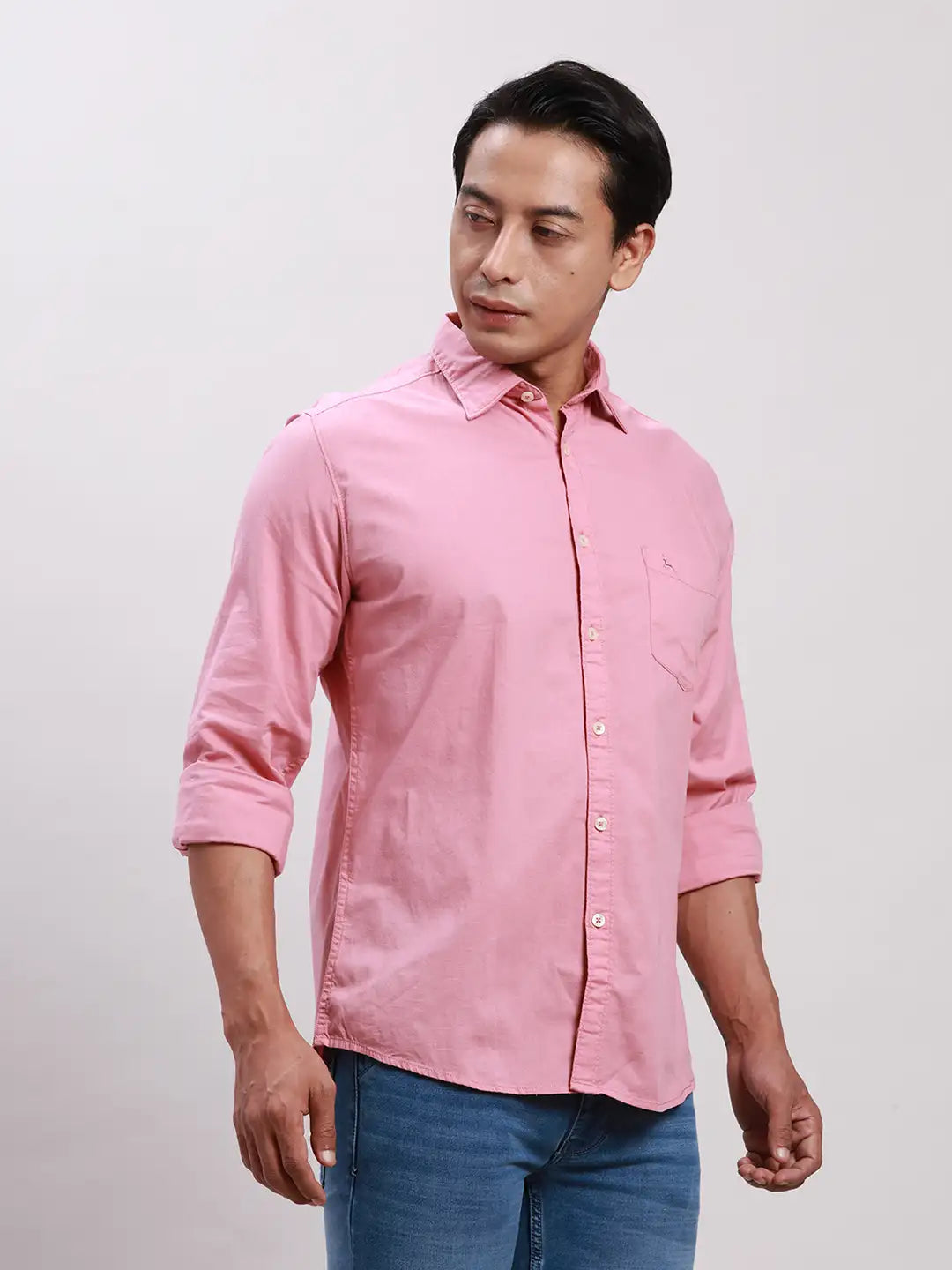Parx Men Red Slim Fit Solid Cotton Full Sleeve Cutaway Collar Shirts