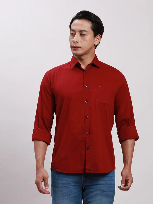Parx Men Blue Slim Fit Solid Cotton Full Sleeve Cutaway Collar Shirts