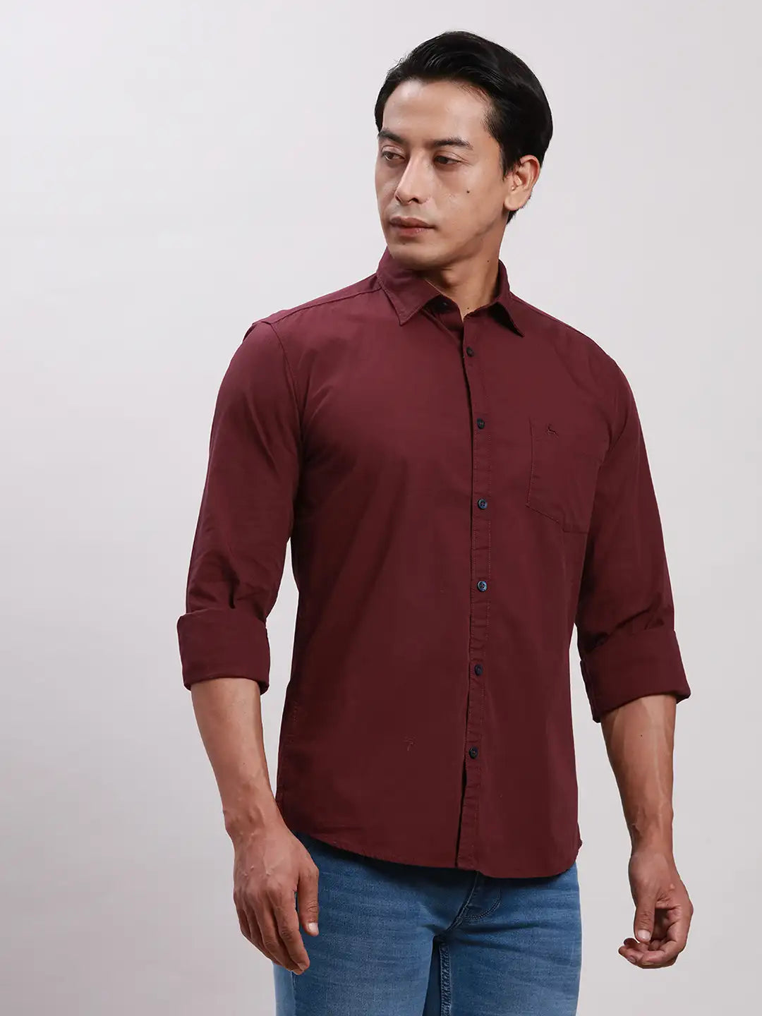 Parx Men Grey Slim Fit Solid Cotton Full Sleeve Cutaway Collar Shirts