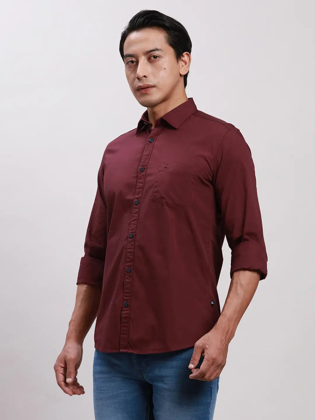 Parx Men Grey Slim Fit Solid Cotton Full Sleeve Cutaway Collar Shirts