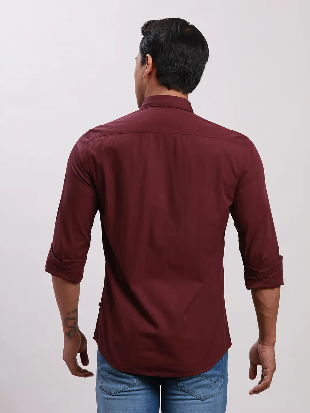 Parx Men Grey Slim Fit Solid Cotton Full Sleeve Cutaway Collar Shirts