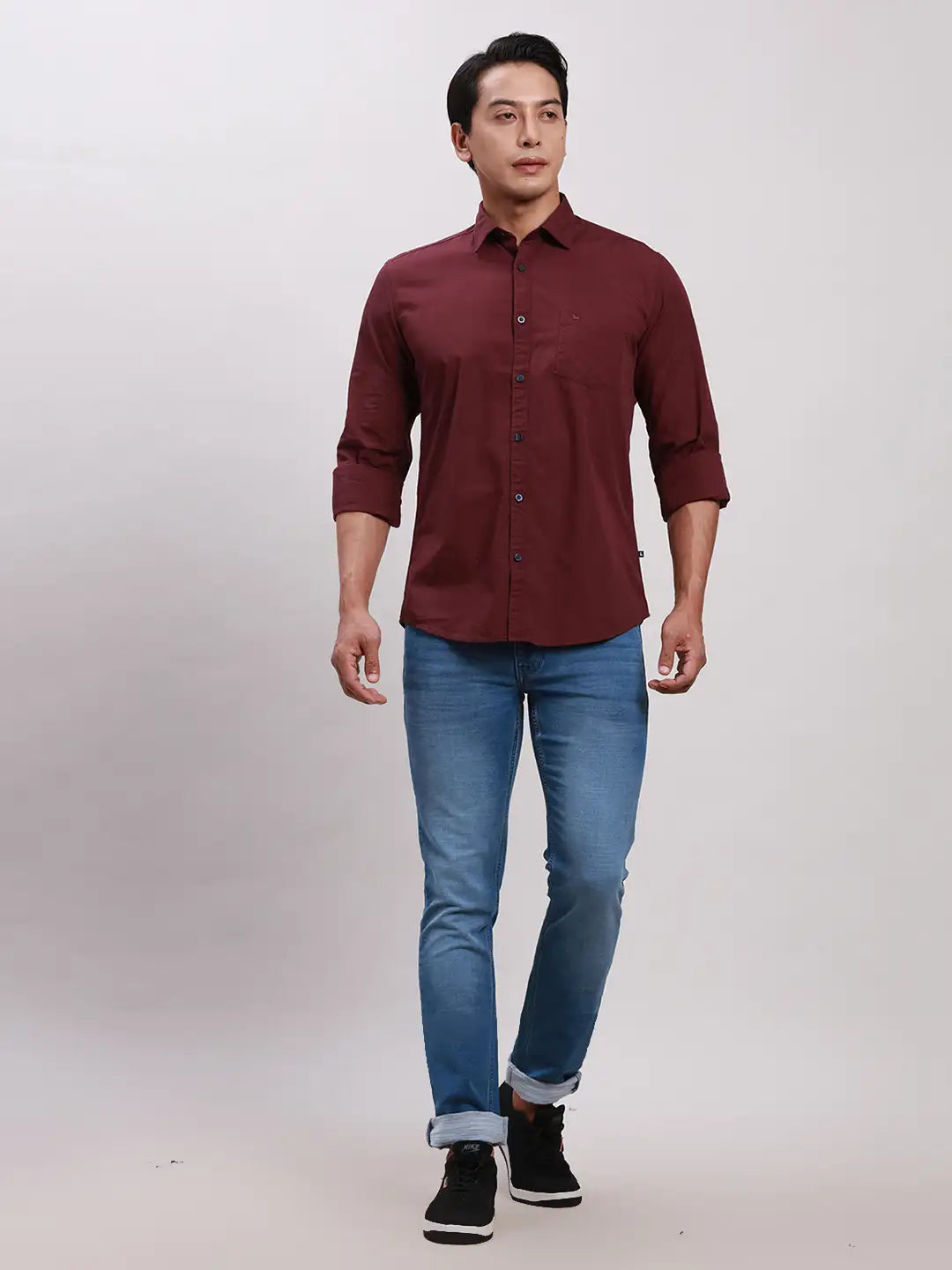 Parx Men Grey Slim Fit Solid Cotton Full Sleeve Cutaway Collar Shirts