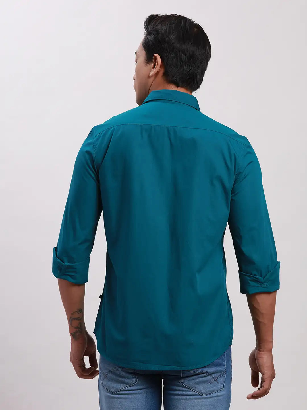 Parx Men White Slim Fit Solid Cotton Full Sleeve Cut Away Shirt