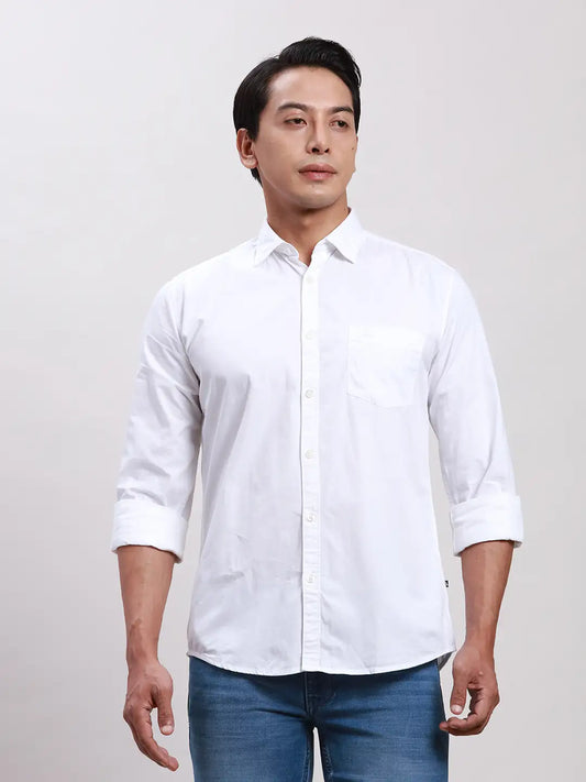 Parx Men Blue Slim Fit Solid Cotton Full Sleeve Cut Away Shirt