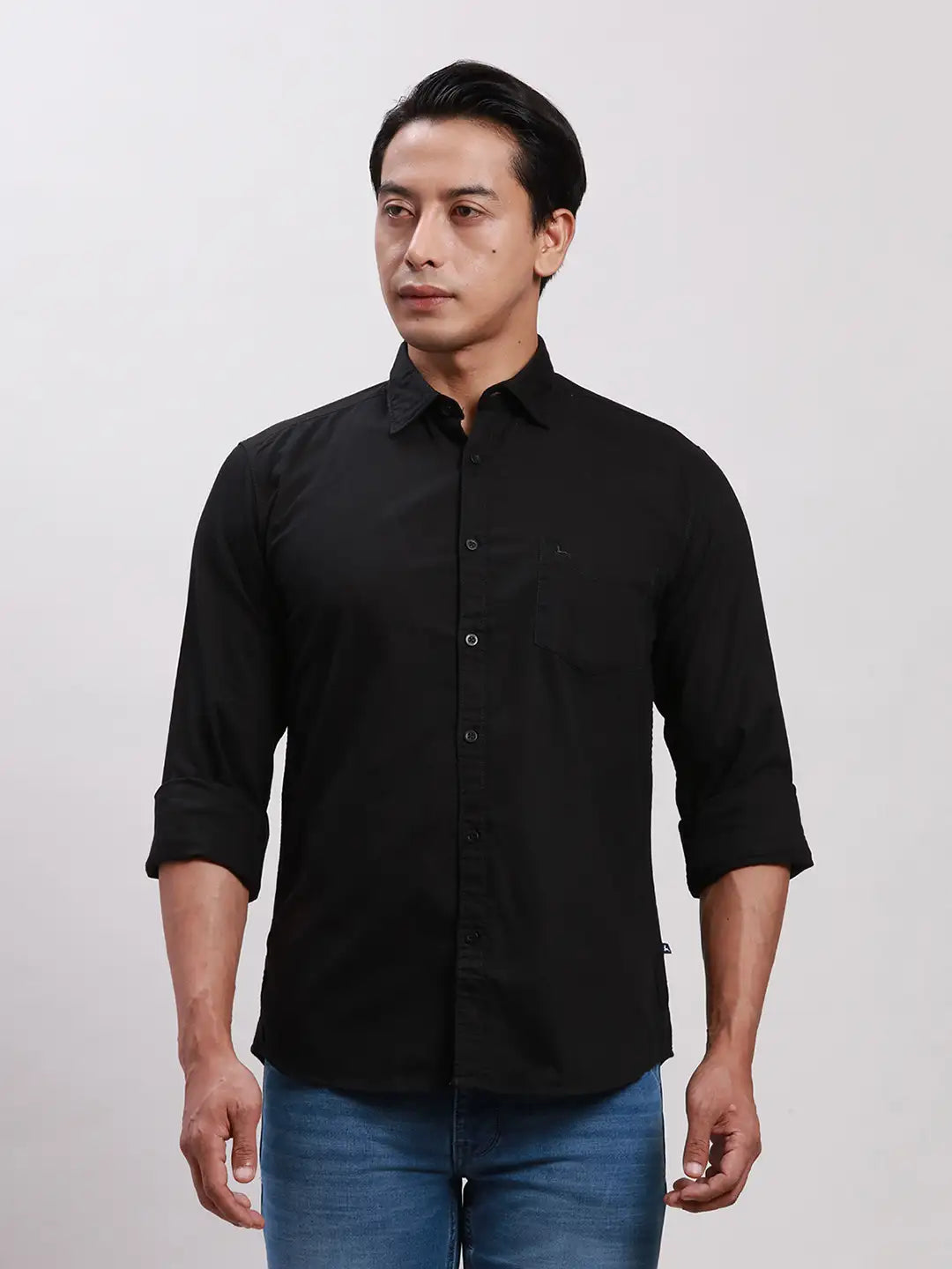 Parx Men Green Slim Fit Solid Cotton Full Sleeve Cutaway Collar Shirts