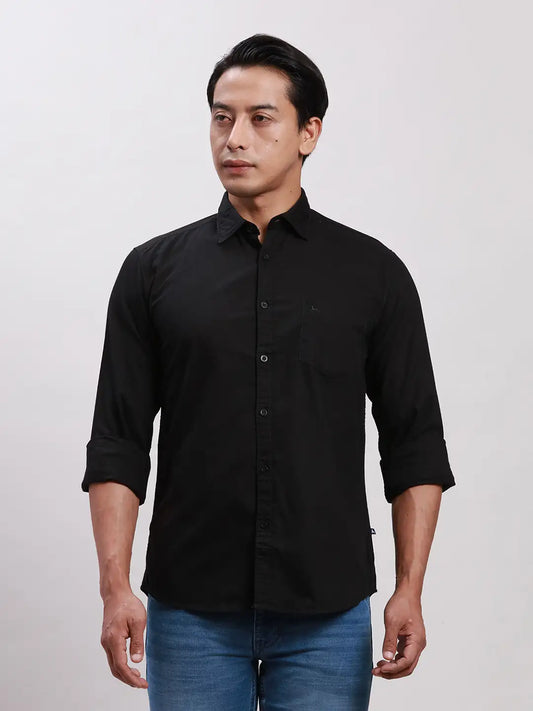 Parx Men Green Slim Fit Solid Cotton Full Sleeve Cutaway Collar Shirts