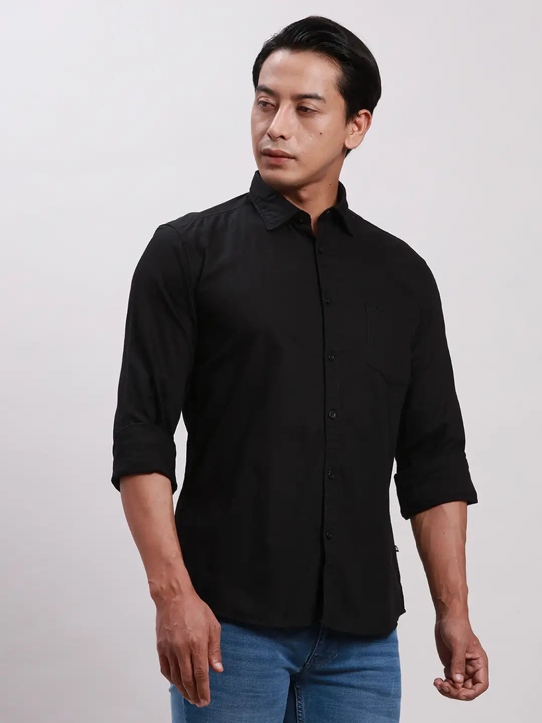 Parx Men Green Slim Fit Solid Cotton Full Sleeve Cutaway Collar Shirts