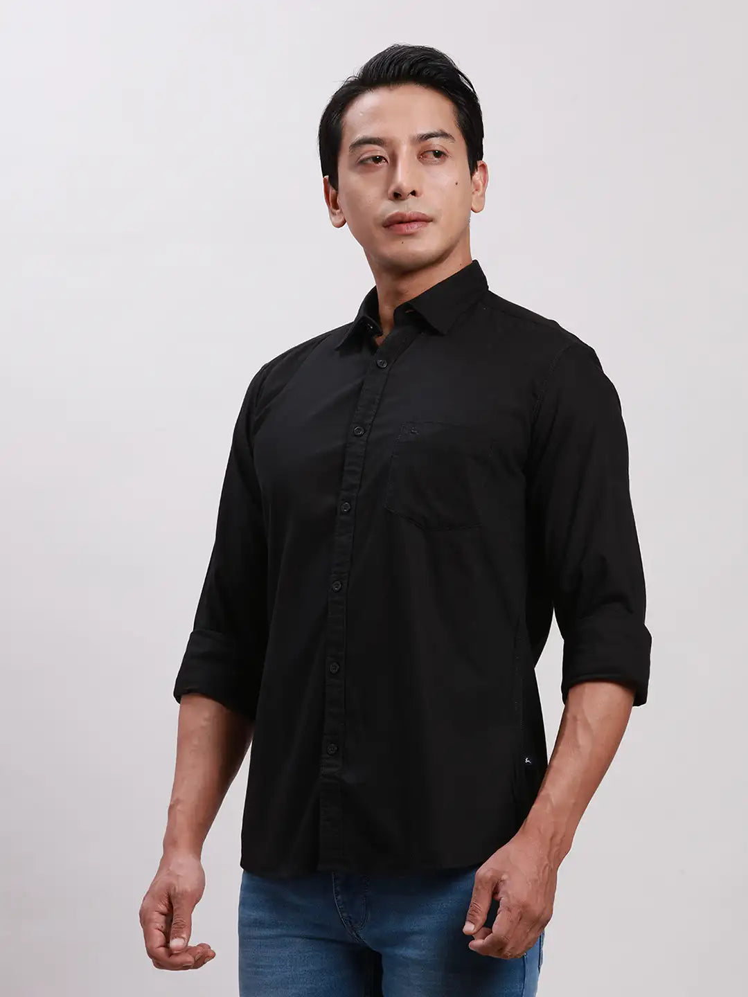 Parx Men Green Slim Fit Solid Cotton Full Sleeve Cutaway Collar Shirts