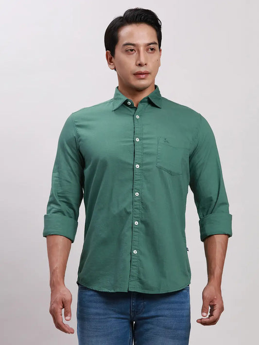 Parx Men Red Slim Fit Solid Cotton Full Sleeve Cutaway Collar Shirts