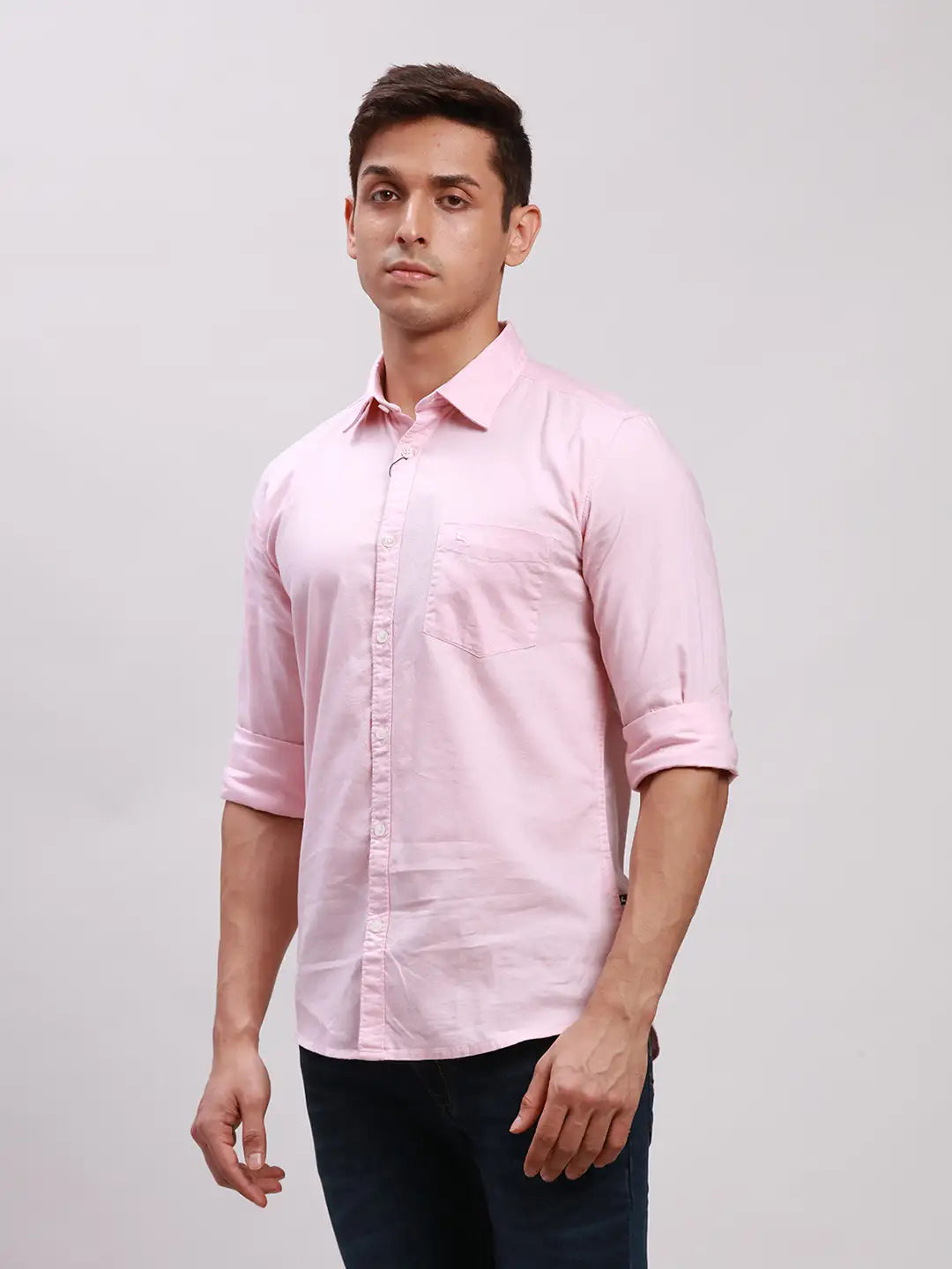 Parx Men Red Slim Fit Solid Cotton Full Sleeve Cutaway Collar Shirts