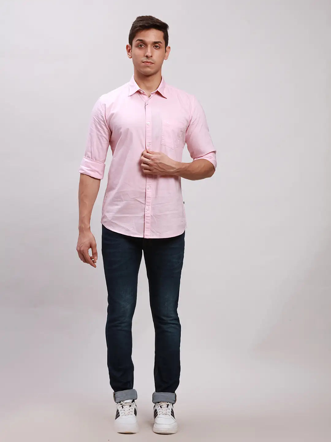Parx Men Red Slim Fit Solid Cotton Full Sleeve Cutaway Collar Shirts