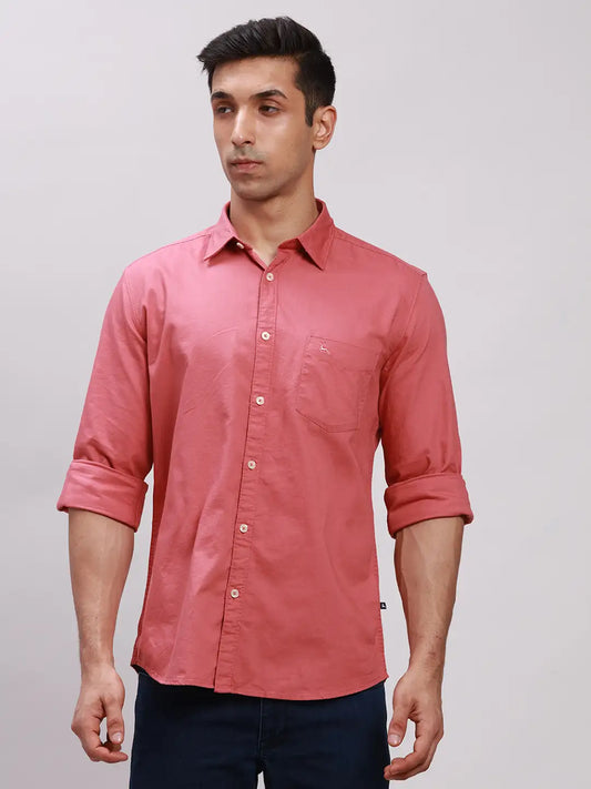 Parx Men Red Slim Fit Solid Cotton Full Sleeve Cutaway Collar Shirts