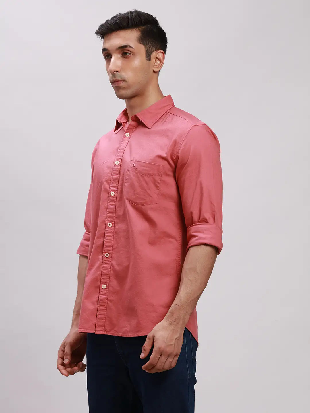 Parx Men Red Slim Fit Solid Cotton Full Sleeve Cutaway Collar Shirts