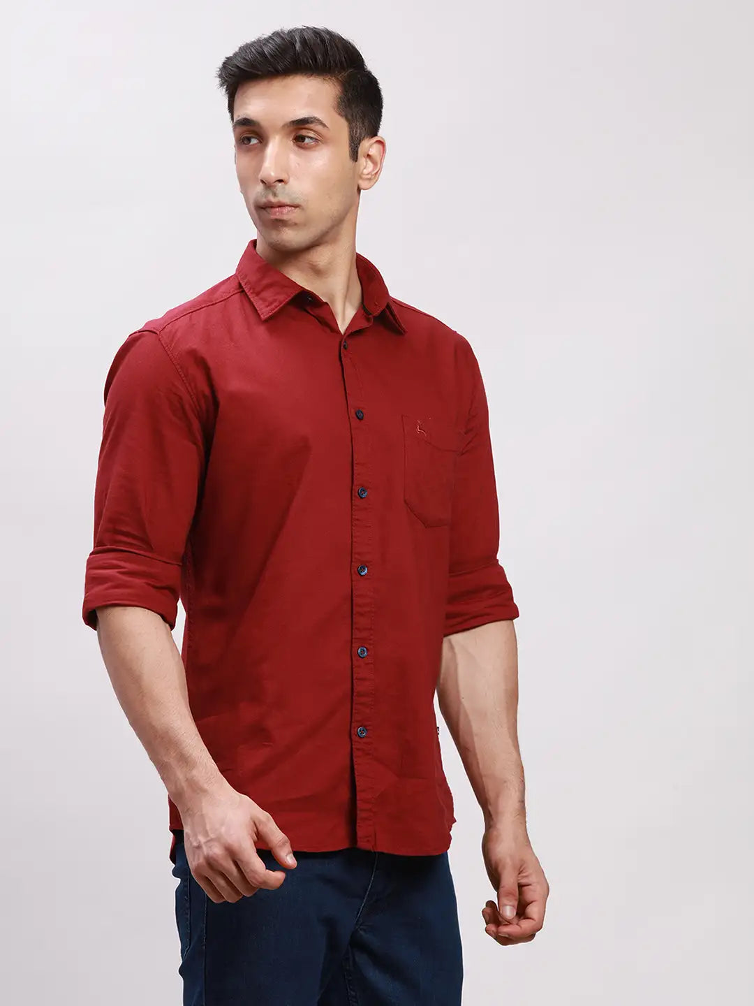 Parx Men White Slim Fit Solid Cotton Full Sleeve Cutaway Collar Shirts
