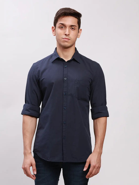 Parx Men Black Slim Fit Solid Cotton Full Sleeve Cutaway Collar Shirts