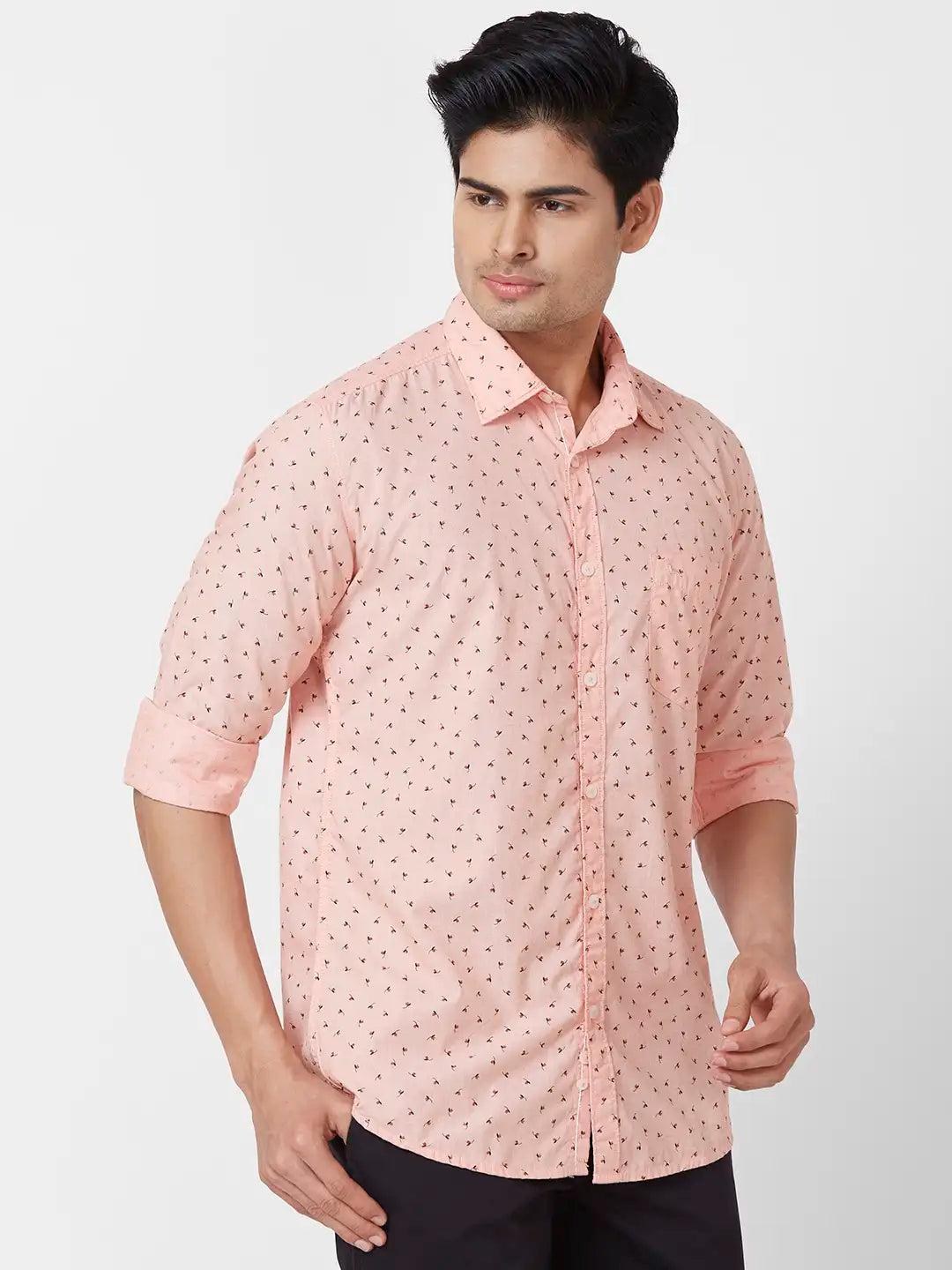 Parx Slim Fit Printed Medium Fawn Shirt
