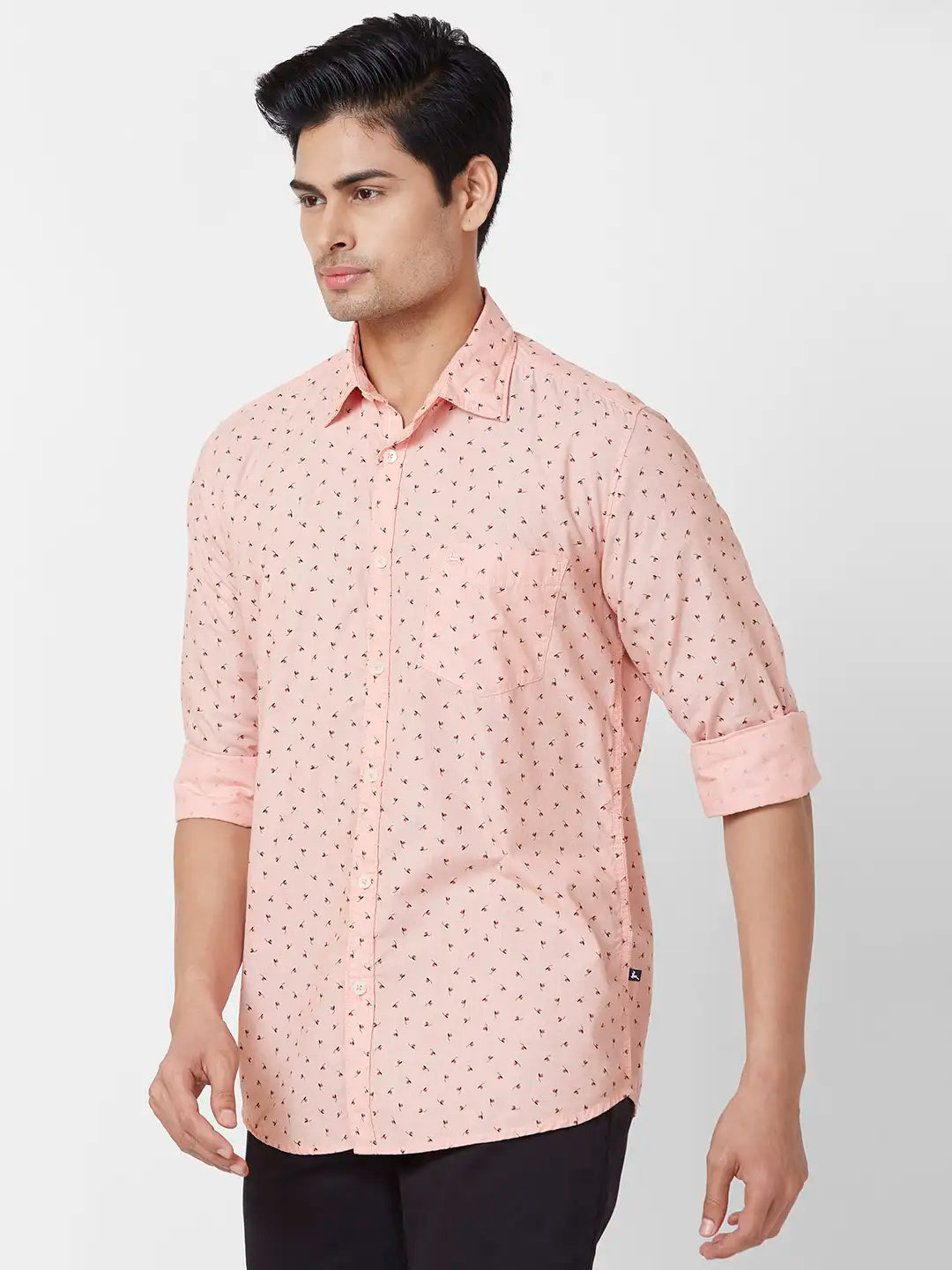 Parx Slim Fit Printed Medium Fawn Shirt