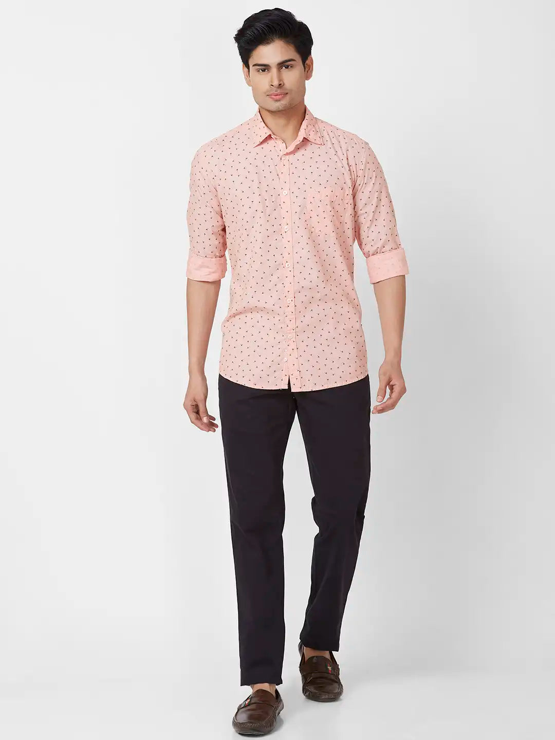 Parx Slim Fit Printed Medium Fawn Shirt