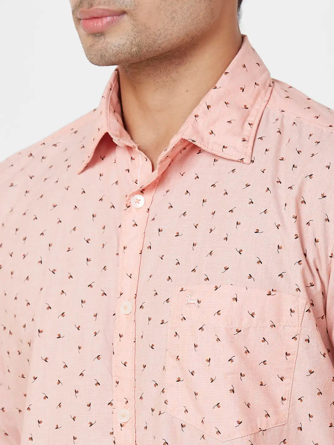 Parx Slim Fit Printed Medium Fawn Shirt