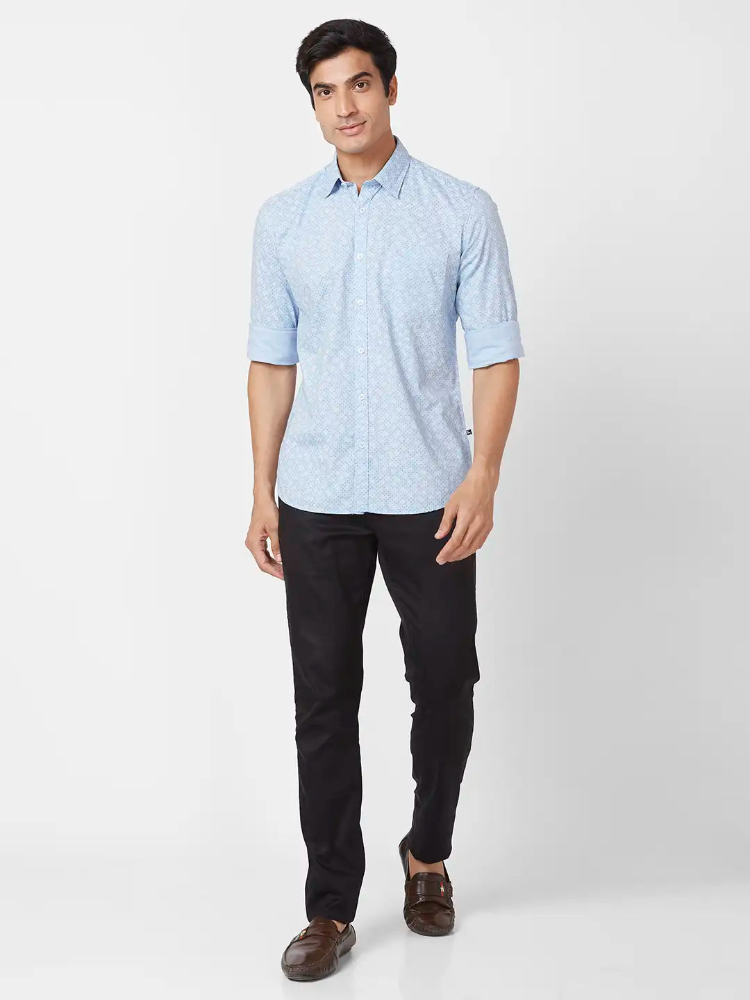 Parx Slim Fit Printed Dark Brown Shirt