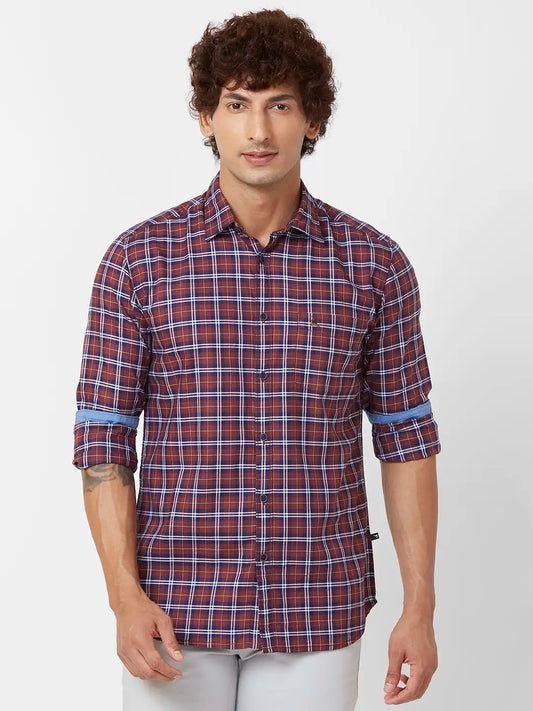 Parx Slim Fit Checkered Dark Green Shirt