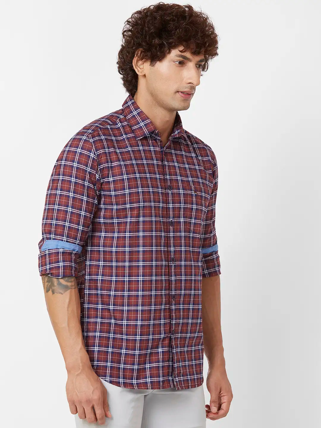 Parx Slim Fit Checkered Dark Green Shirt