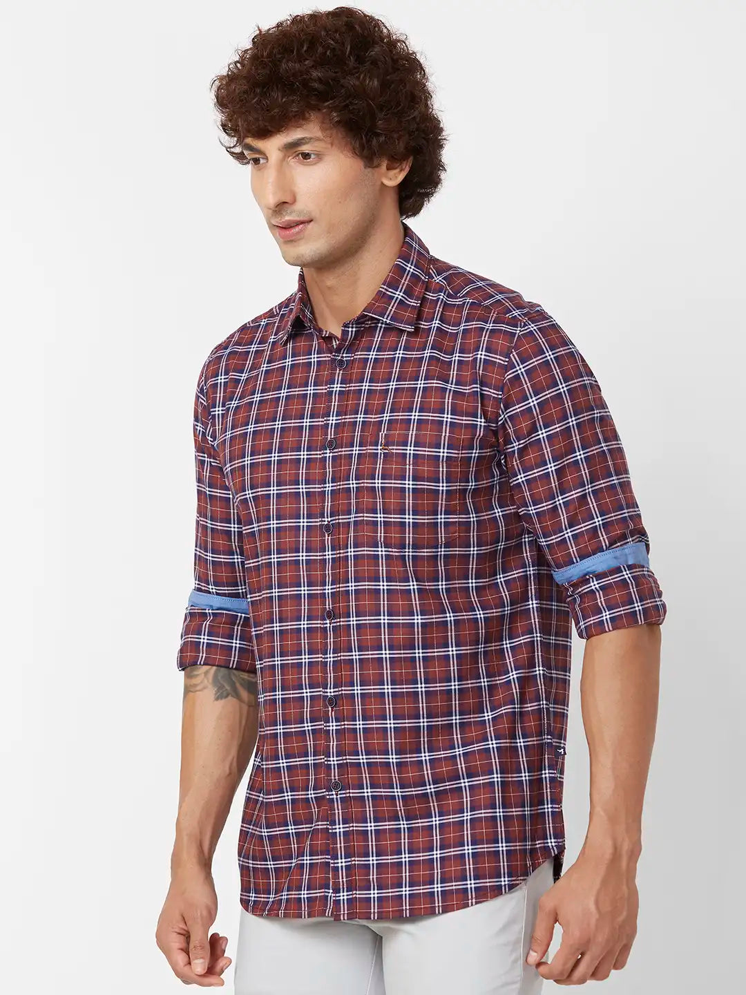 Parx Slim Fit Checkered Dark Green Shirt
