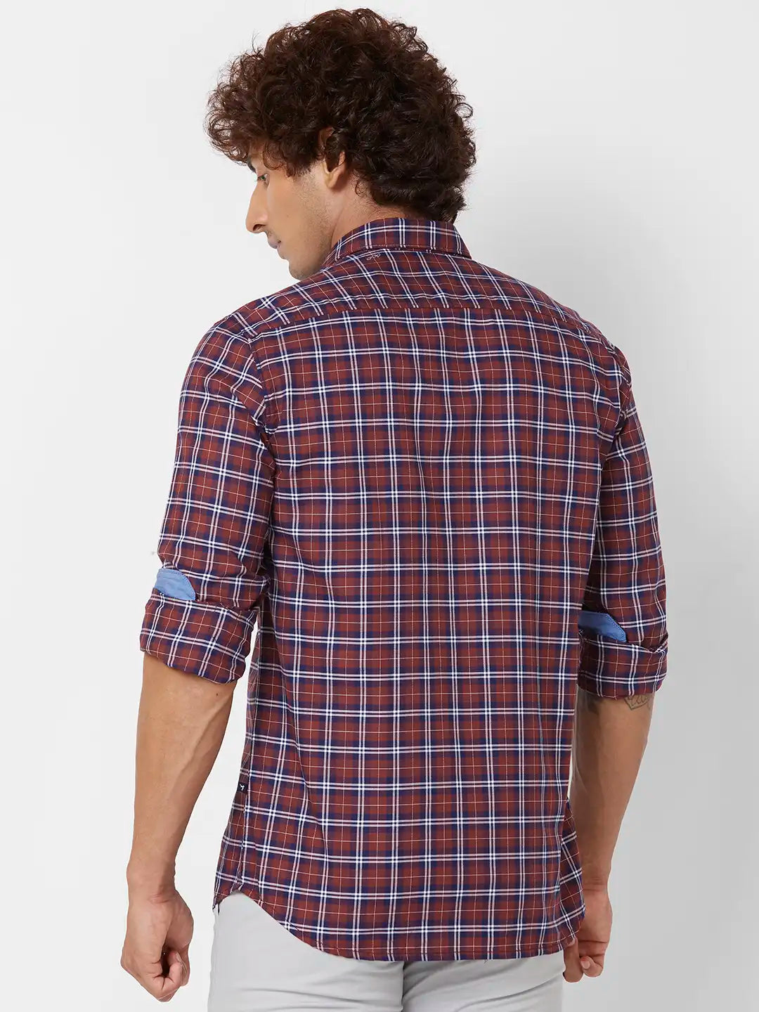 Parx Slim Fit Checkered Dark Green Shirt