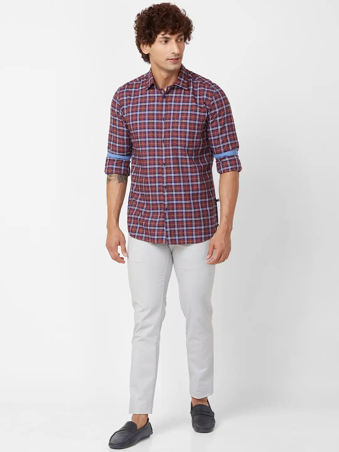 Parx Slim Fit Checkered Dark Green Shirt