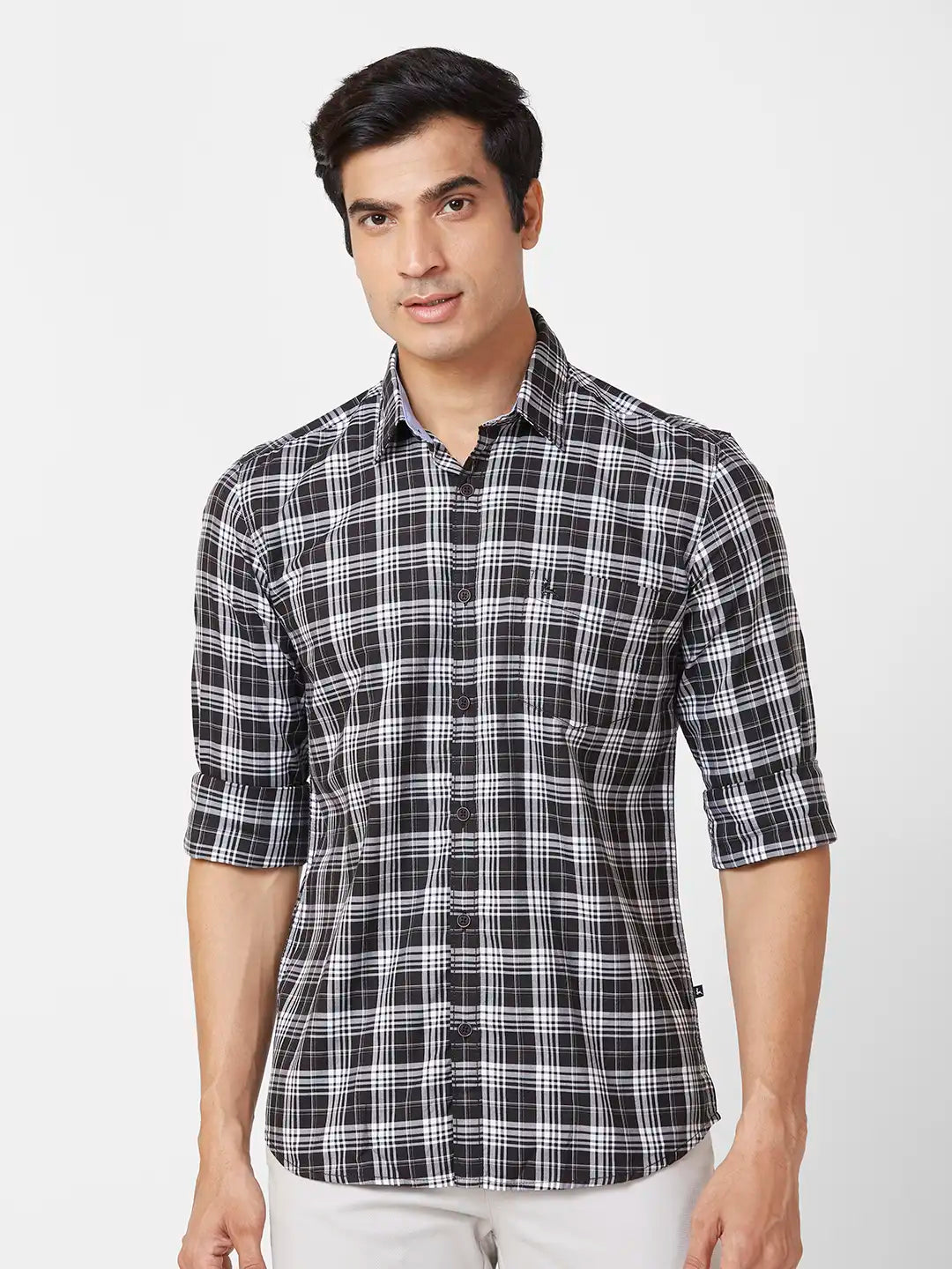 Parx Slim Fit Checkered Medium Blue Shirt