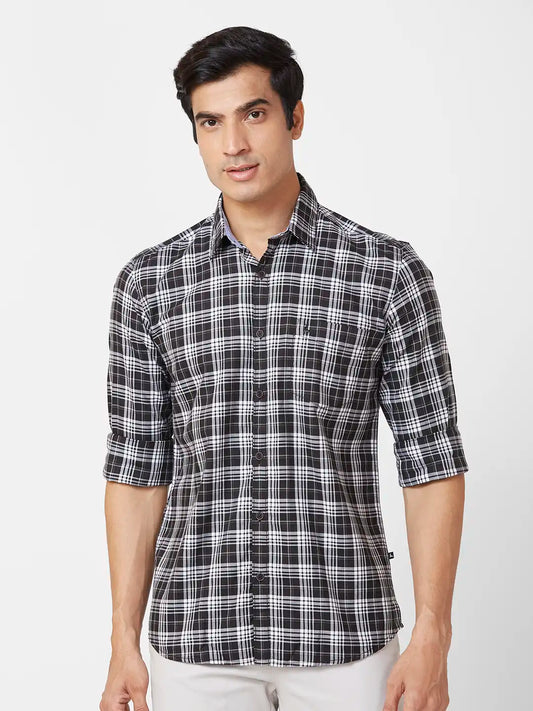 Parx Slim Fit Checkered Medium Blue Shirt