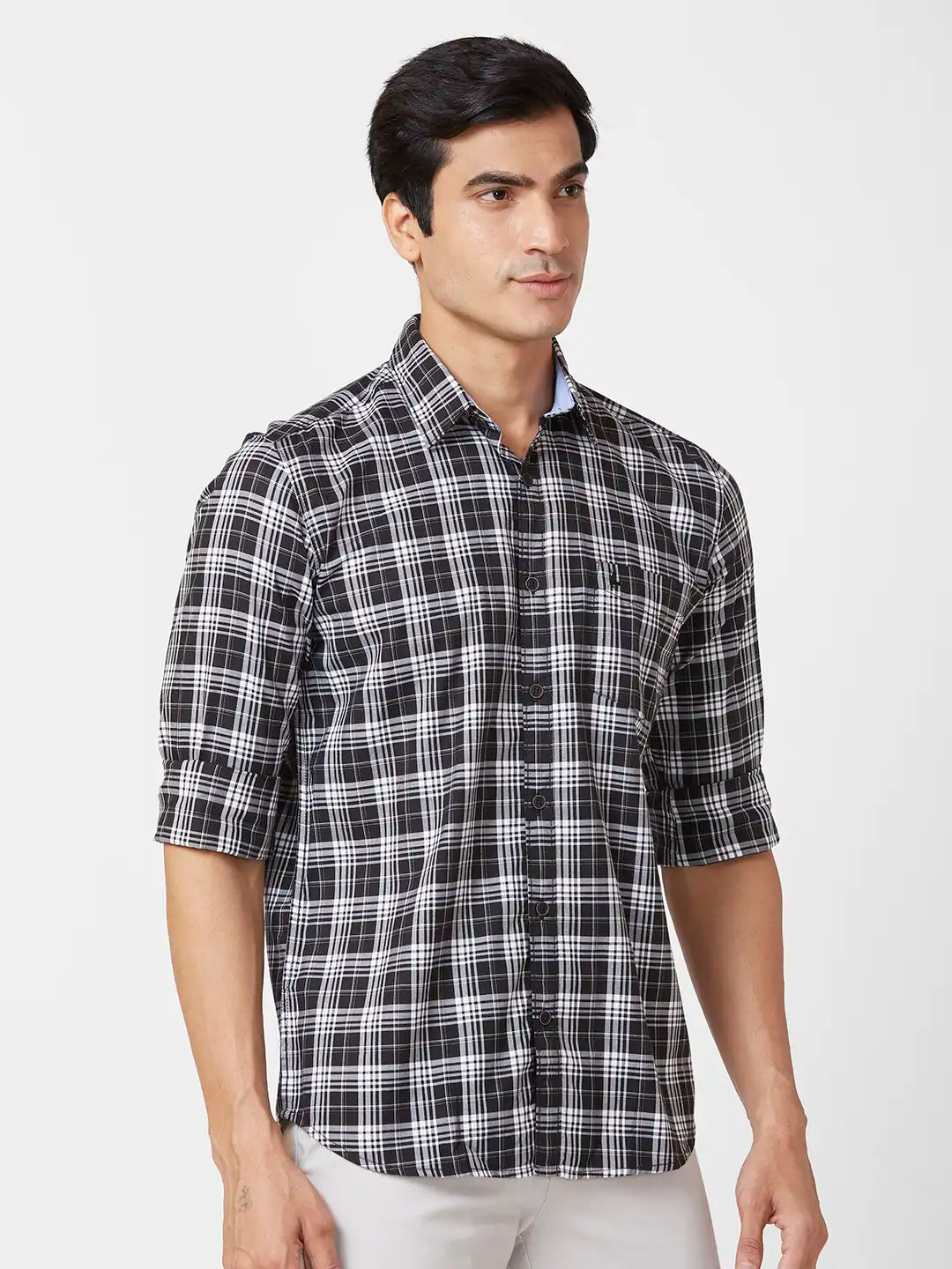 Parx Slim Fit Checkered Medium Blue Shirt