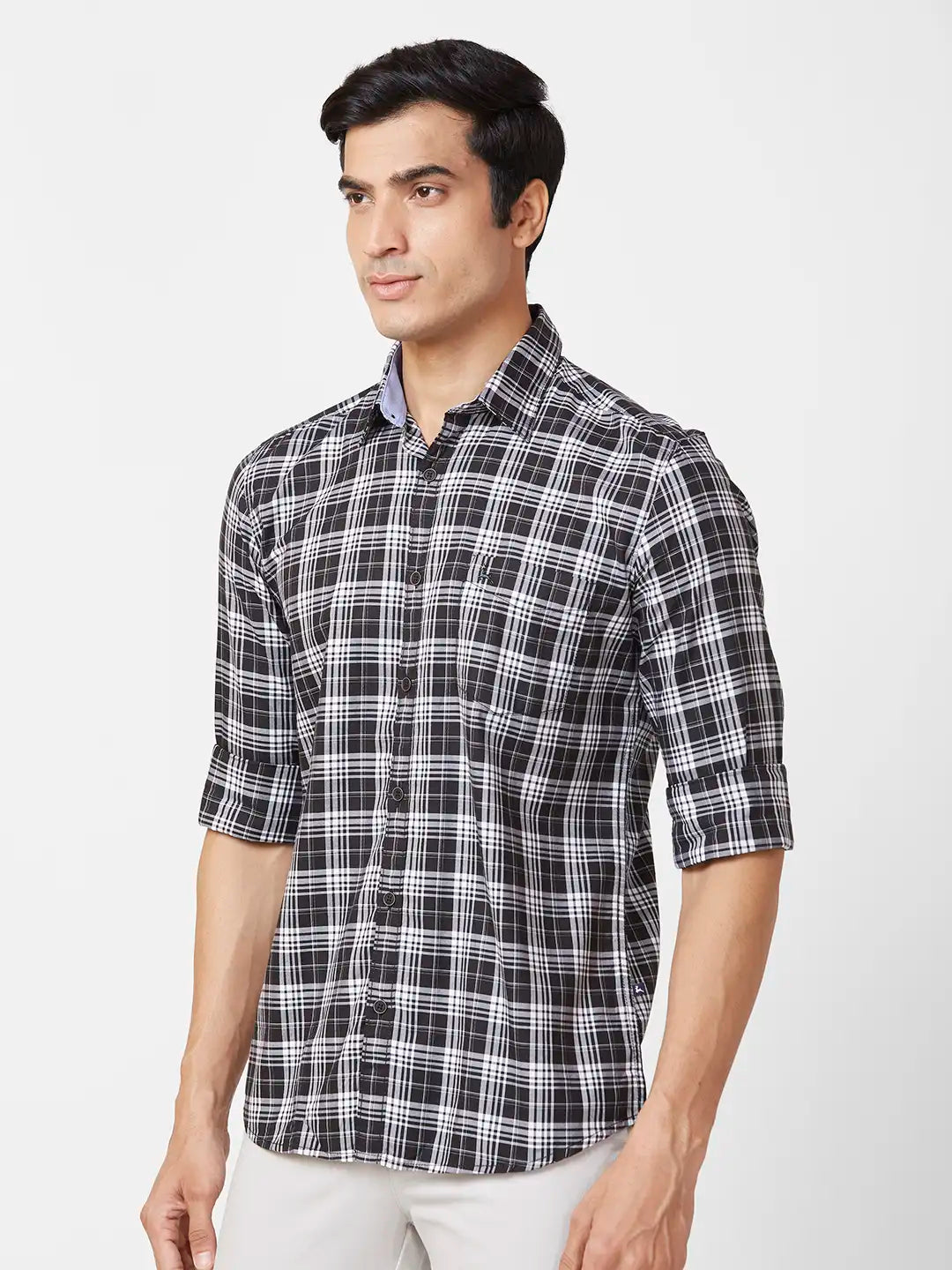 Parx Slim Fit Checkered Medium Blue Shirt