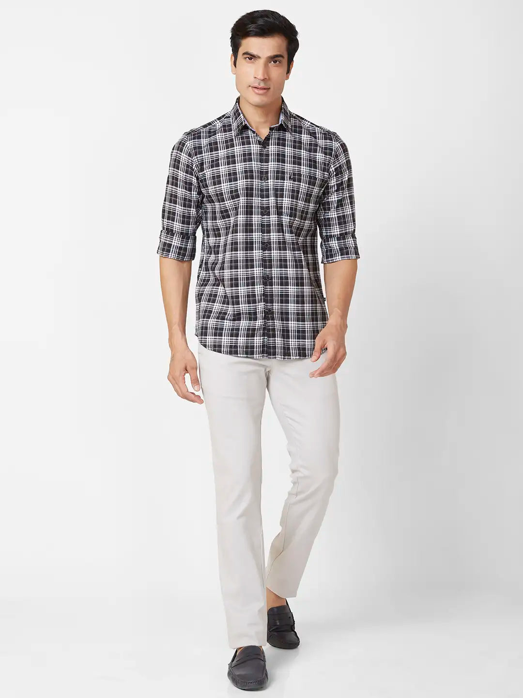 Parx Slim Fit Checkered Medium Blue Shirt