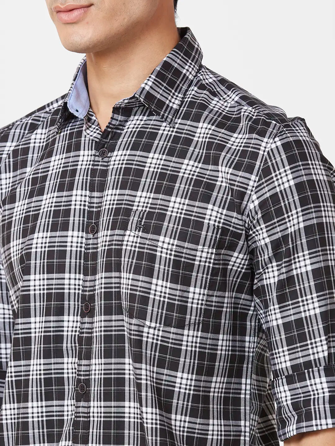 Parx Slim Fit Checkered Medium Blue Shirt