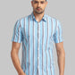 Parx Men Blue Printed Slim Fit Cotton Half Sleeve Cut Away Collar Shirt