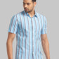 Parx Men Blue Printed Slim Fit Cotton Half Sleeve Cut Away Collar Shirt