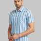 Parx Men Blue Printed Slim Fit Cotton Half Sleeve Cut Away Collar Shirt