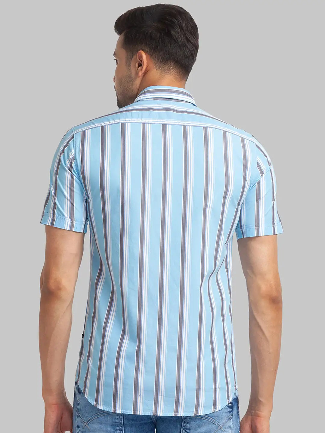 Parx Men Blue Printed Slim Fit Cotton Half Sleeve Cut Away Collar Shirt