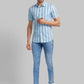 Parx Men Blue Printed Slim Fit Cotton Half Sleeve Cut Away Collar Shirt