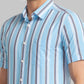 Parx Men Blue Printed Slim Fit Cotton Half Sleeve Cut Away Collar Shirt
