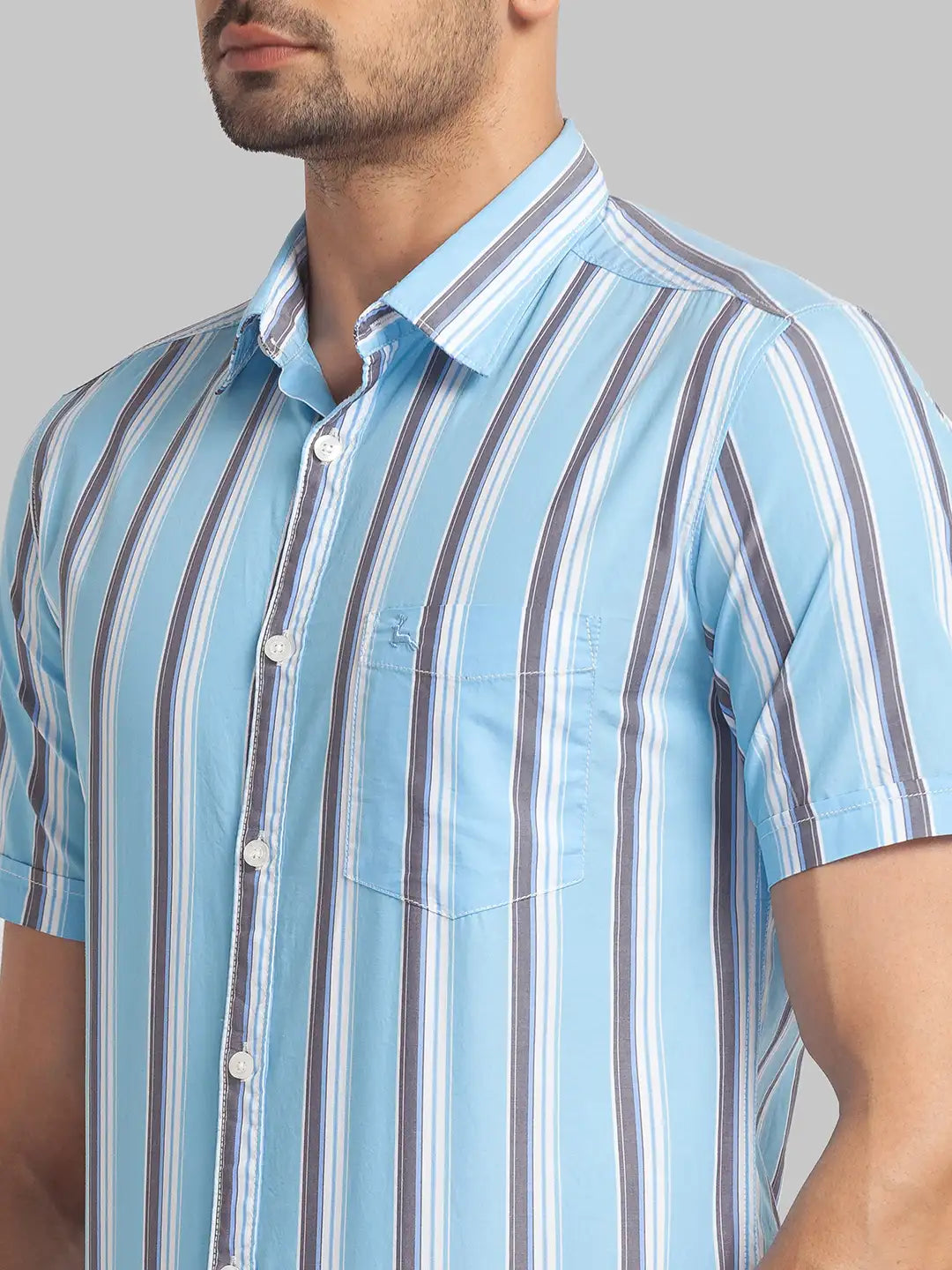 Parx Men Blue Printed Slim Fit Cotton Half Sleeve Cut Away Collar Shirt