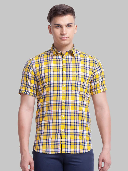 Men Slim Fit Light Orange Shirt
