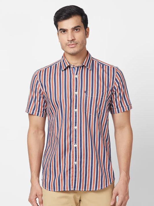 Parx Men Orange Solid Slim Fit Cotton Half Sleeve Cutaway Collar Shirt