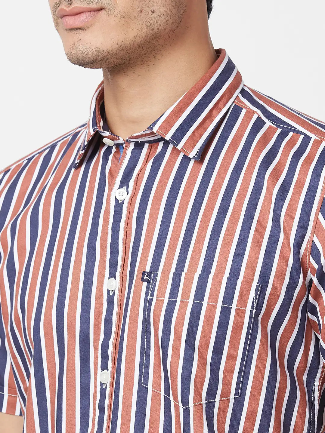 Parx Men Orange Solid Slim Fit Cotton Half Sleeve Cutaway Collar Shirt