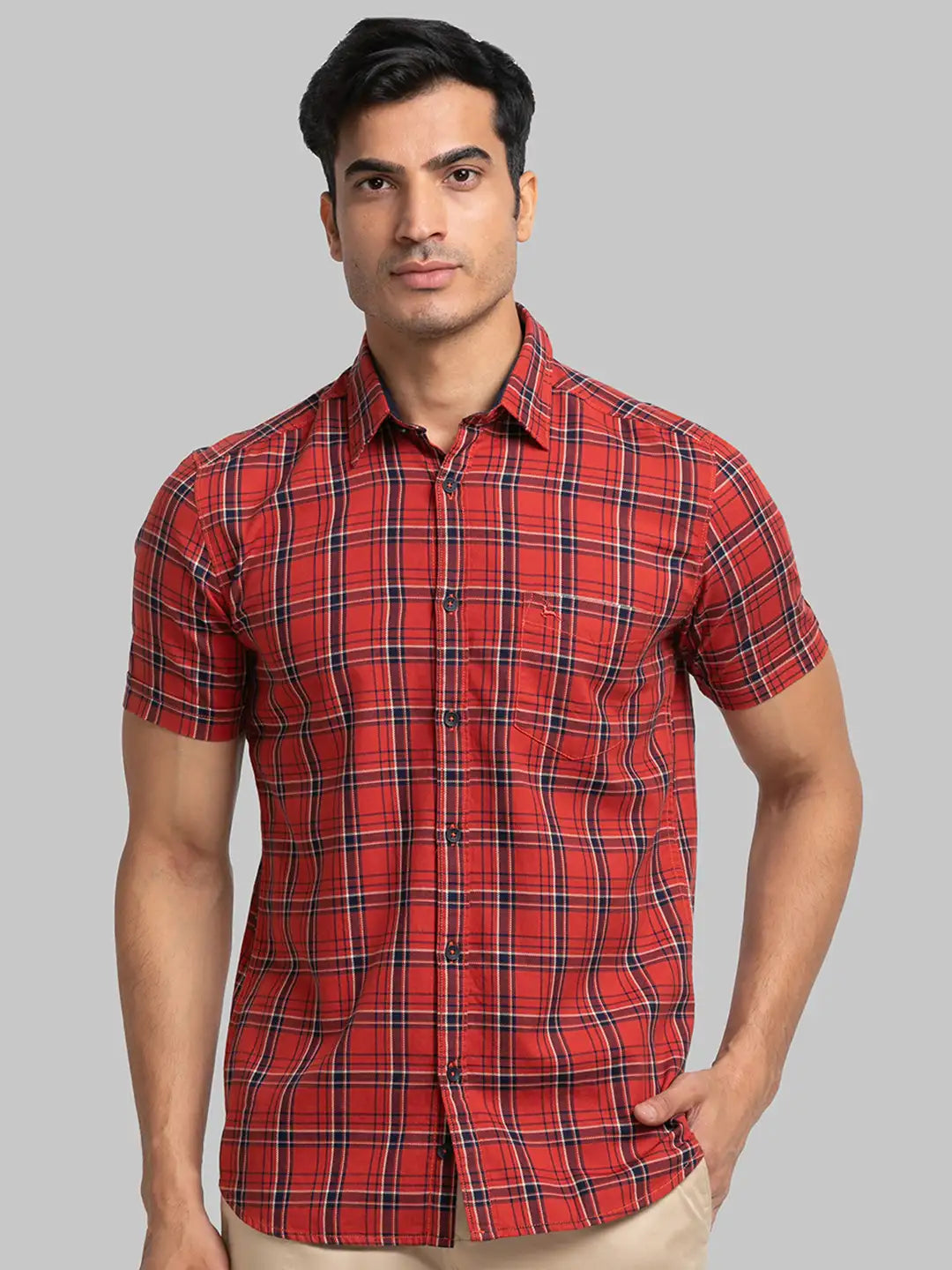 Parx Men Yellow Print Slim Fit Cotton Half Sleeve Shirt