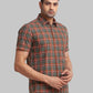 Parx Men Green Checks Slim Fit Cotton Half Sleeve Cutaway Collar Shirt